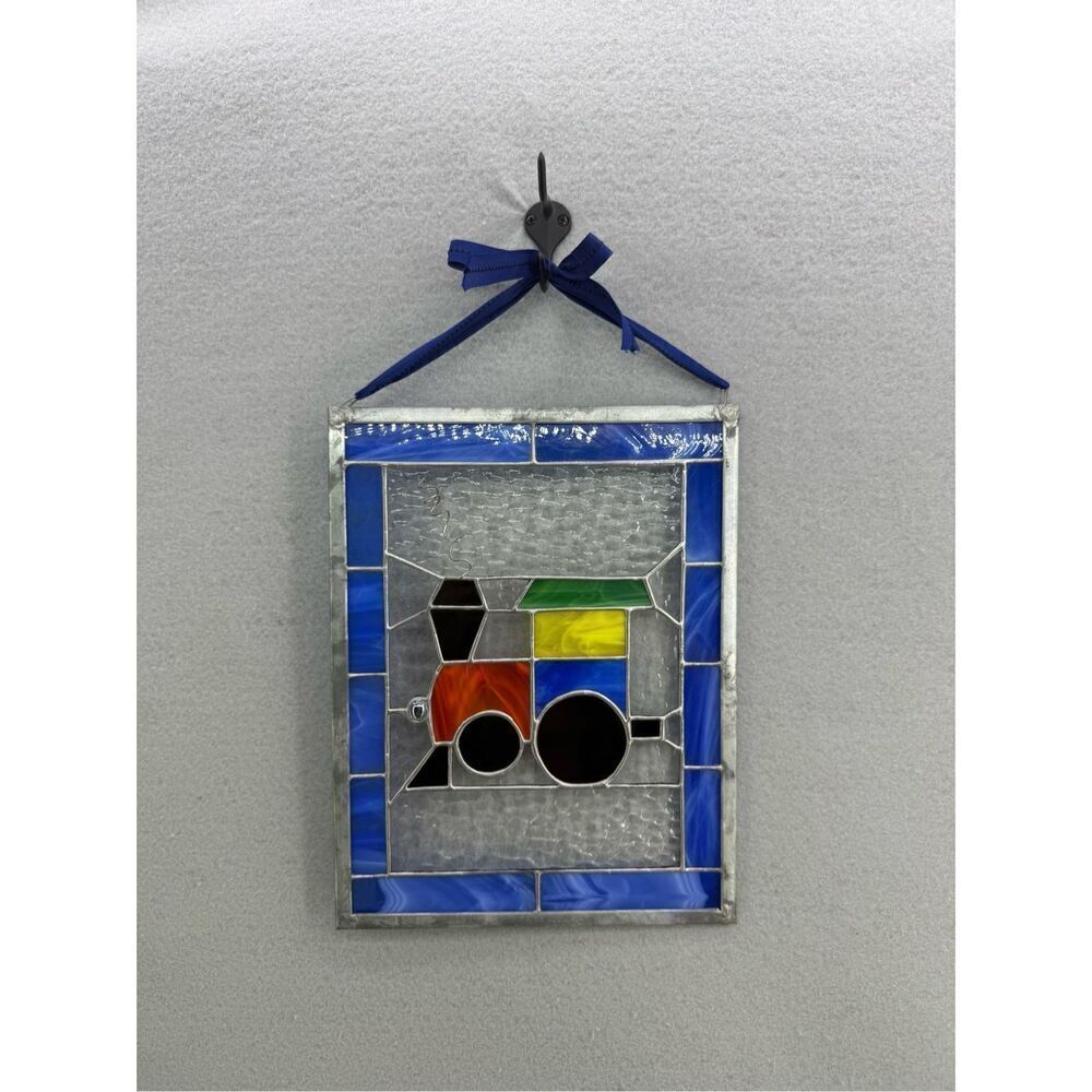 Happy Little Train Child's Decoration Stained Glass Art Hanging 12" X 9.5"